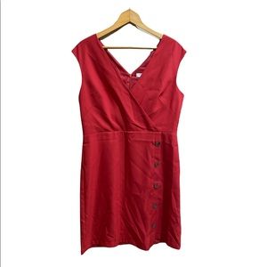 Loft Button Skirt V-Neck Red Dress